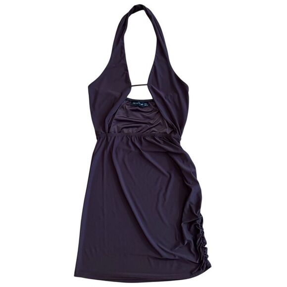 PrettyLittleThing Chocolate Halterneck Bust Slinky Detail Mini Dress Size 4 - Picture 5 of 9